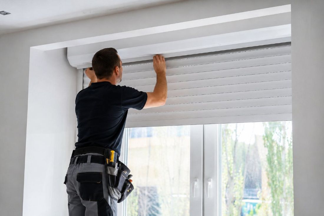 Técnico de Repaperlou instalando una persiana enrollable nueva en una vivienda de Salou
